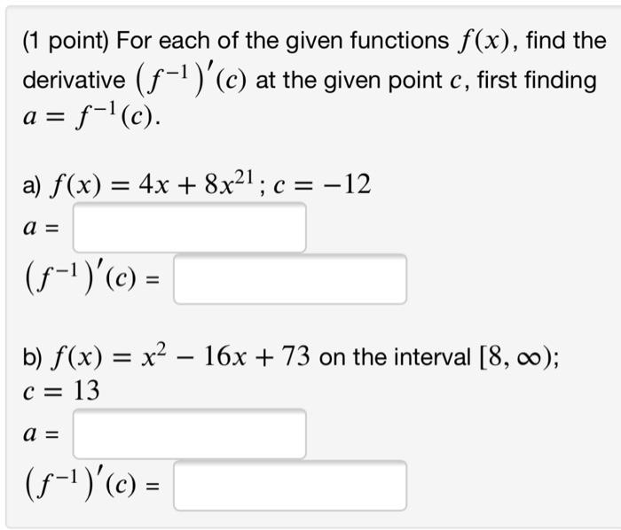 Solved (1 point) For each of the given functions f(x), find | Chegg.com