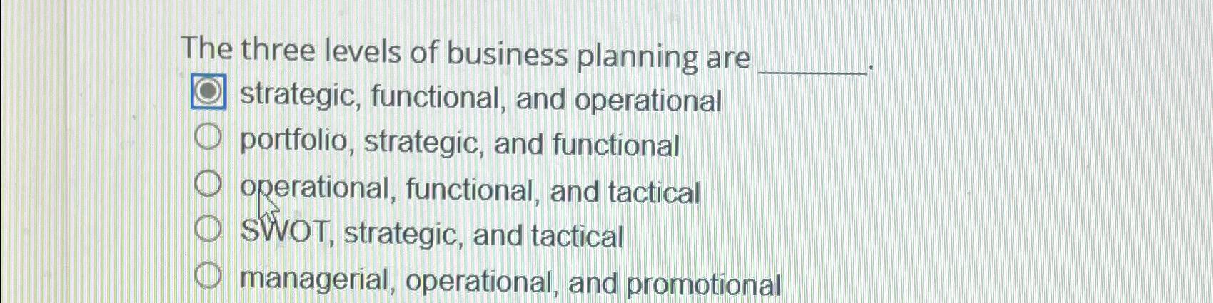 the three levels of business planning are quizlet