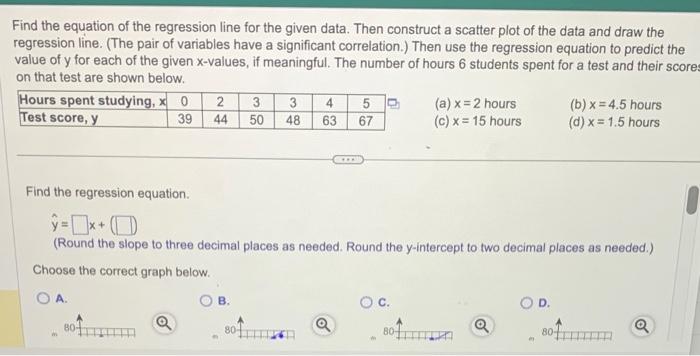 Solved Find the equation of the regression line for the | Chegg.com