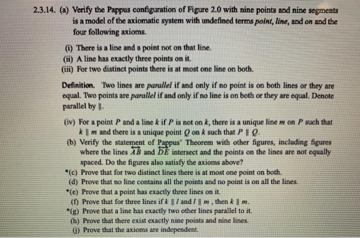 Solved 2.3.14. (a) Verify the Pappus configuration of Figure | Chegg.com