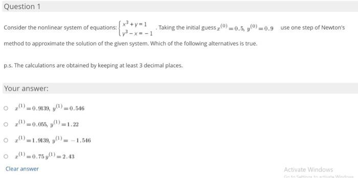 Solved Question 1 Consider the nonlinear system of | Chegg.com
