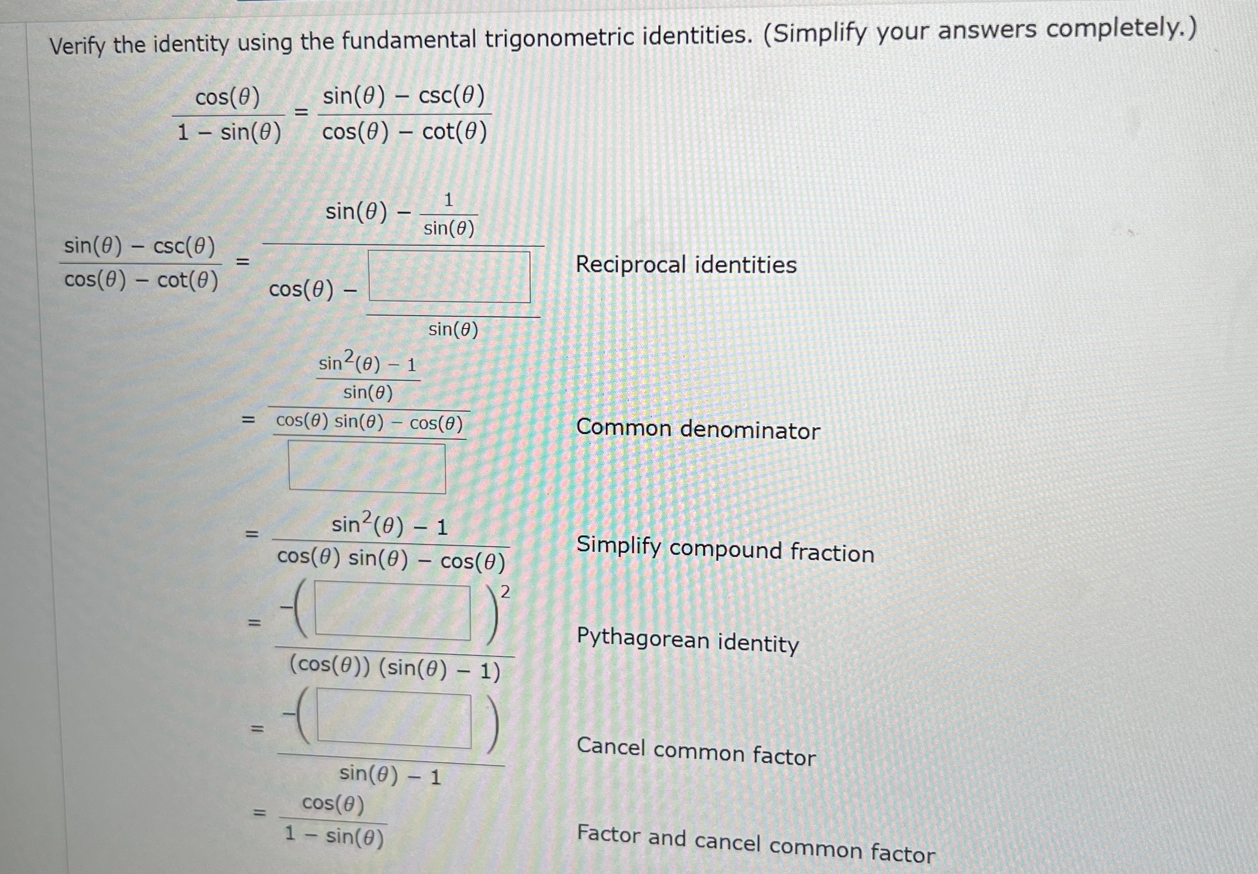 Verify the identity using the fundamental | Chegg.com