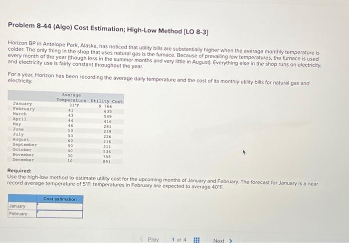 Solved Problem 8-44 (Algo) Cost Estimation; High-Low Method | Chegg.com