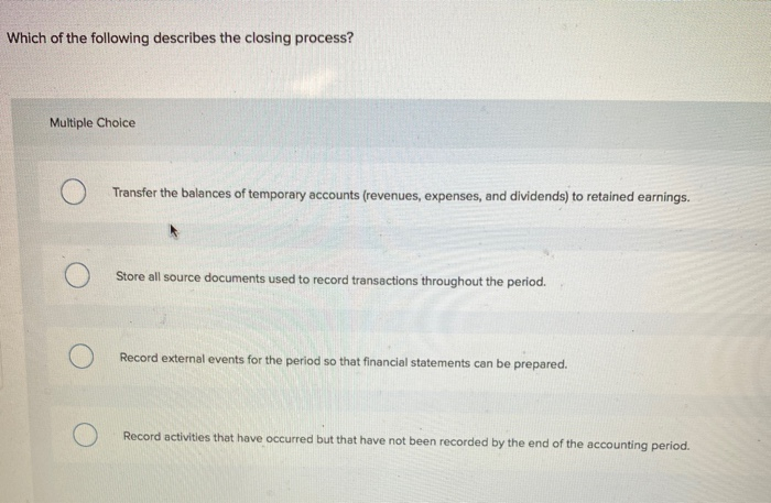 Solved Which of the following describes the closing process? | Chegg.com