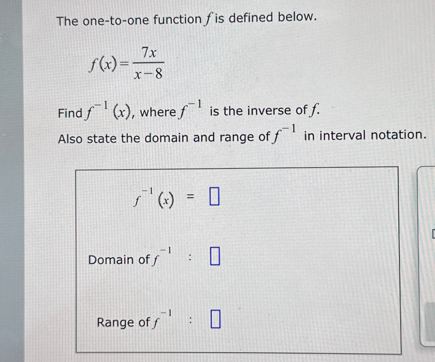 Solved The one-to-one function f ﻿is defined | Chegg.com