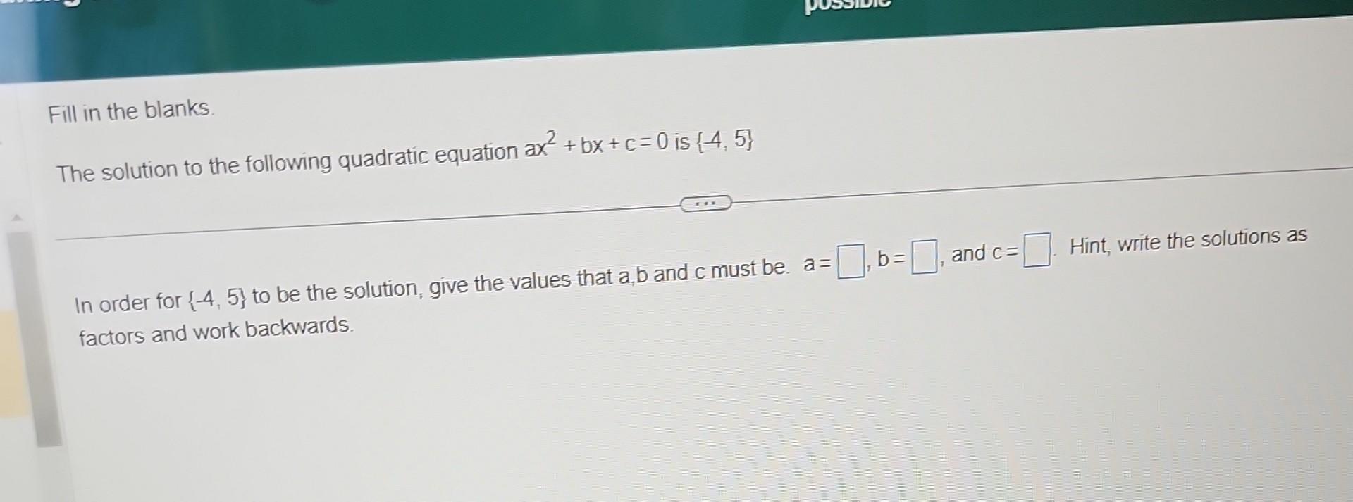 Solved Fill In The Blanks. The Solution To The Following | Chegg.com