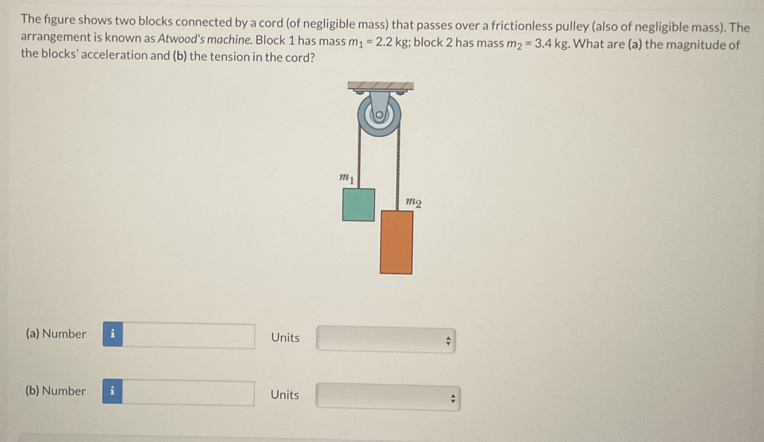 Solved The figure shows two blocks connected by a cord (of | Chegg.com