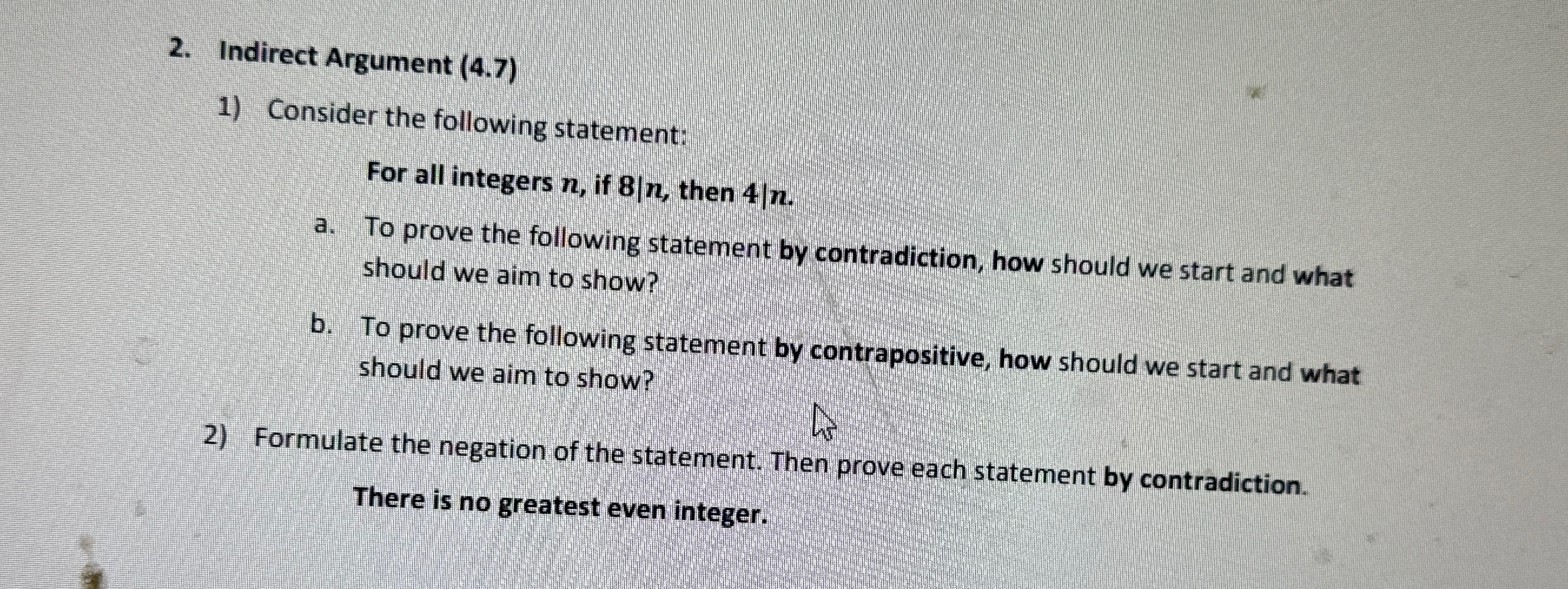 Solved Indirect Argument (4.7)Consider the following | Chegg.com