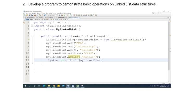 Solved 2. Develop a program to demonstrate basic operations | Chegg.com