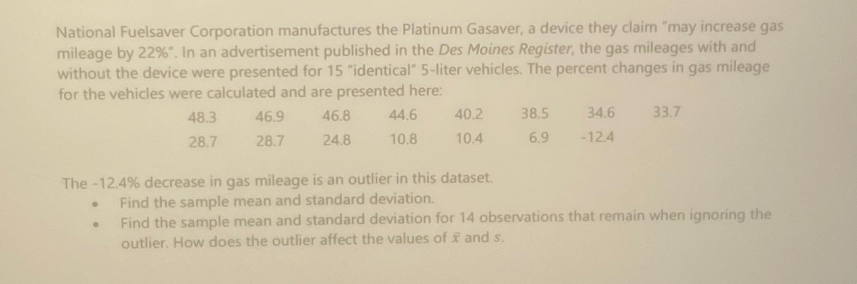 Solved National Fuelsaver Corporation manufactures the
