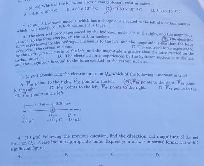 Solved 1. (5 pts ) Which of the following electric charge | Chegg.com