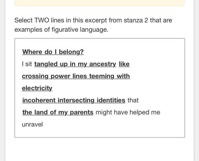 Select TWO lines in this excerpt from stanza 2 that | Chegg.com