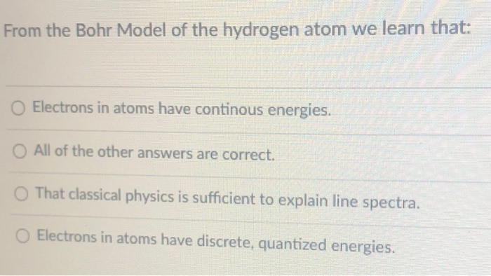 Solved From the Bohr Model of the hydrogen atom we learn | Chegg.com