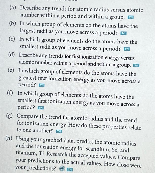 Solved (a) Describe any trends for atomic radius versus | Chegg.com