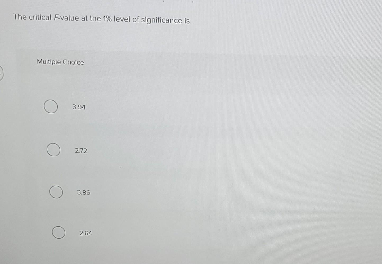 what is the critical value of 0.10 level of significance