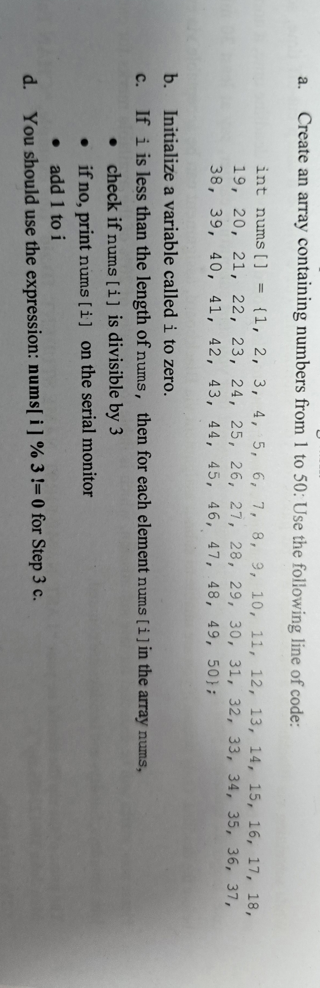 Solved a. ﻿Create an array containing numbers from 1 ﻿to 50 | Chegg.com