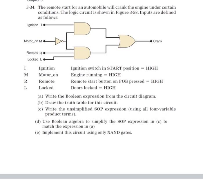 Solved 3-34. The remote start for an automobile will crank | Chegg.com