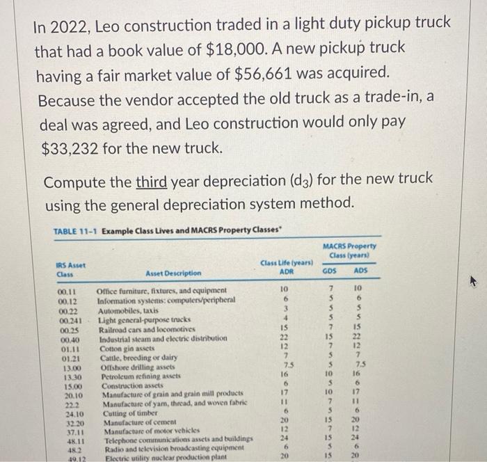 Solved In 2022 , Leo construction traded in a light duty