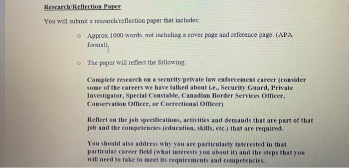 Solved u will submit a research/reflection paper that | Chegg.com