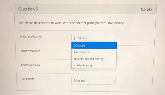 Solved D Question 5 0.5 pts Match the description or word | Chegg.com