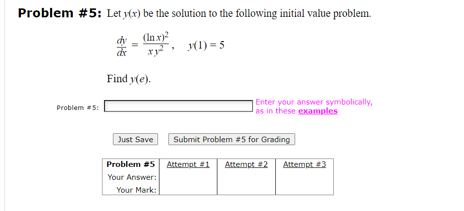 Solved Problem # 5: Let y(x) ﻿be the solution to the | Chegg.com