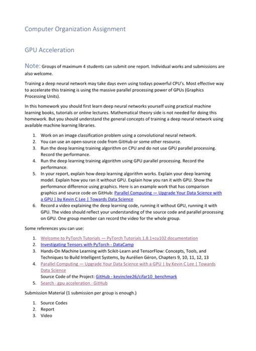 Computer Organization Assignment GPU Acceleration | Chegg.com