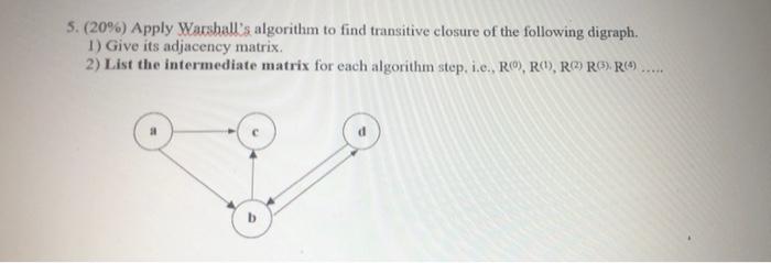 Solved 5. (20%) Apply Warshall's algorithm to find | Chegg.com