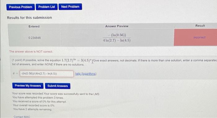 Solved Previous Problem Problem List Next Problem Results | Chegg.com