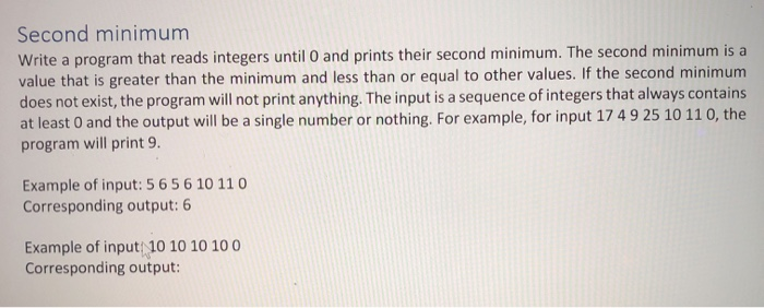 Solved Second minimum Write a program that reads integers | Chegg.com