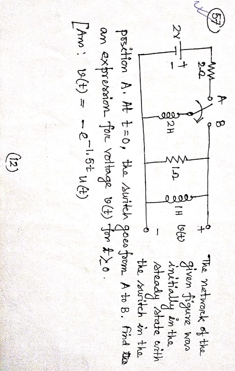 Solved The Network Of The Given Figure Was Initially In The Chegg