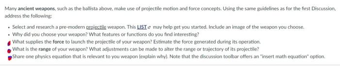 Solved The weapon I picked is the catapult .Please answer | Chegg.com