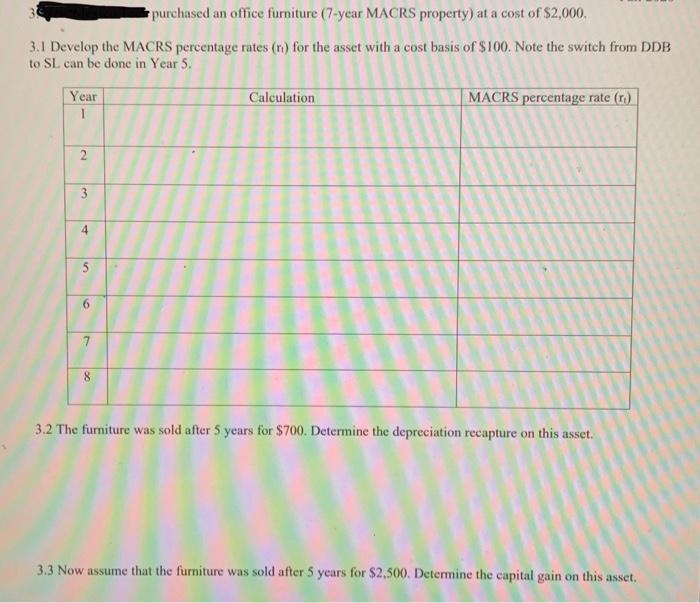 purchased an office furniture (7year MACRS property)