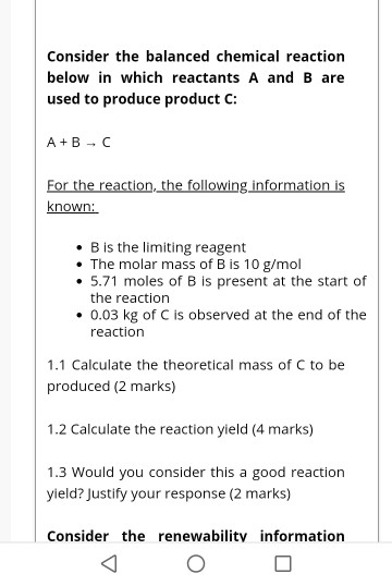 Solved Consider the balanced chemical reaction below in | Chegg.com