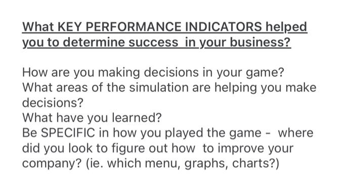 Solved What KEY PERFORMANCE INDICATORS Helped You To | Chegg.com