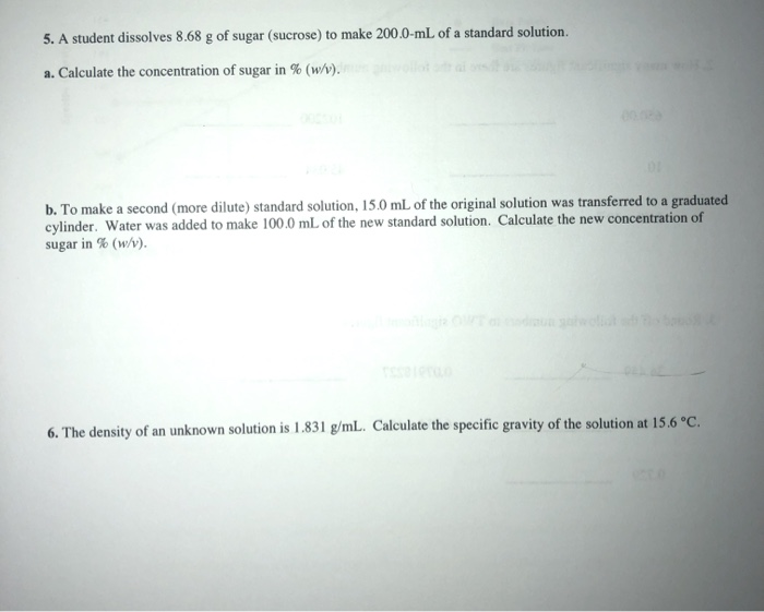 Solved 5. A student dissolves 8.68 g of sugar (sucrose) to | Chegg.com