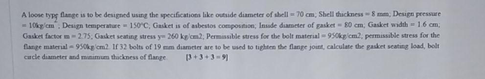Solved A Loose Type Flange Is To Be Designed Using The Chegg Com