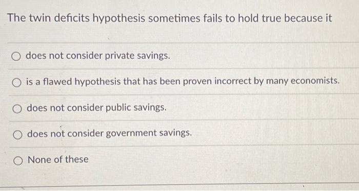 Solved The twin deficits hypothesis sometimes fails to hold | Chegg.com