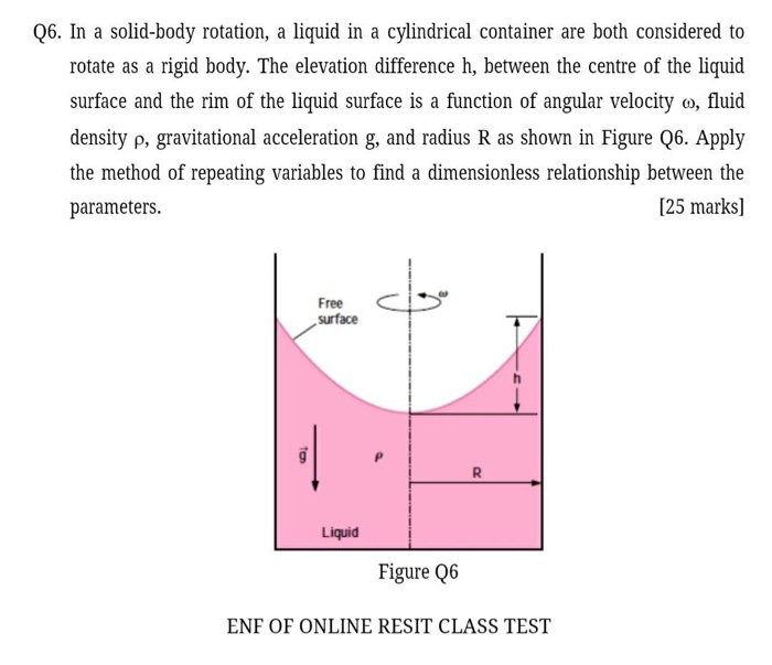 Solved Q6. In a solid-body rotation, a liquid in a | Chegg.com