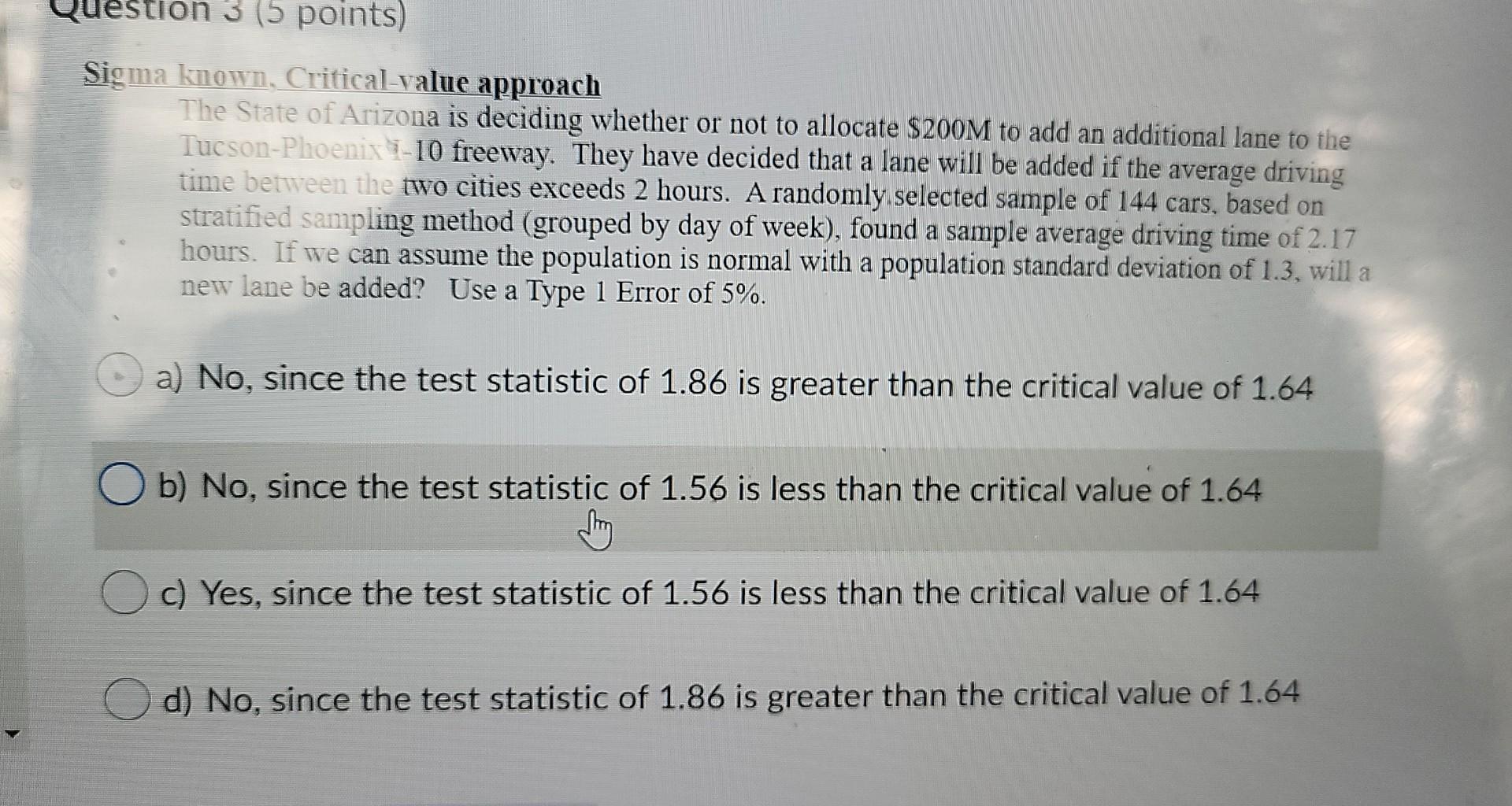 Solved sigma known critical value approach the state of chegg