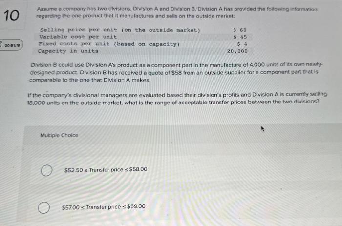 Assume A Company Has Two Divisions, Division A And | Chegg.com