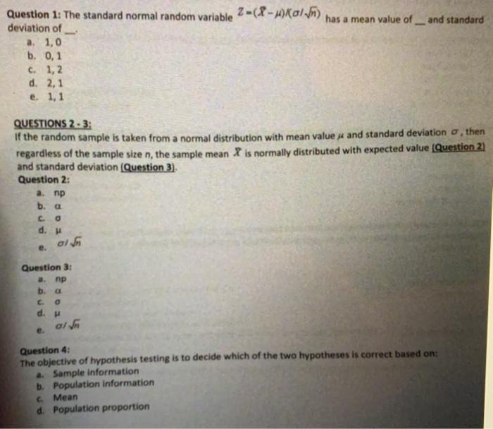 Solved and standard Question 1: The standard normal random | Chegg.com