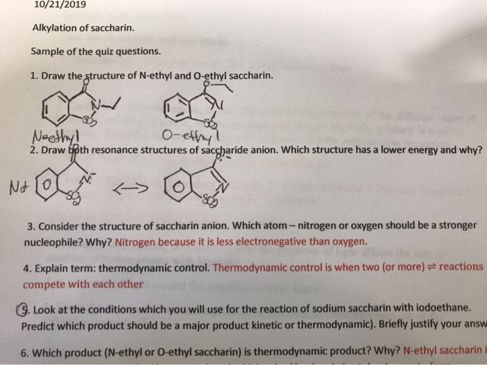 10 21 2019 Alkylation Of Saccharin Sample Of The Chegg Com