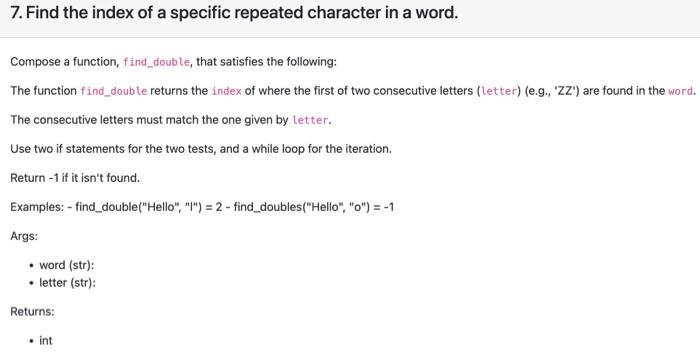 Solved 7. Find The Index Of A Specific Repeated Character In | Chegg.com