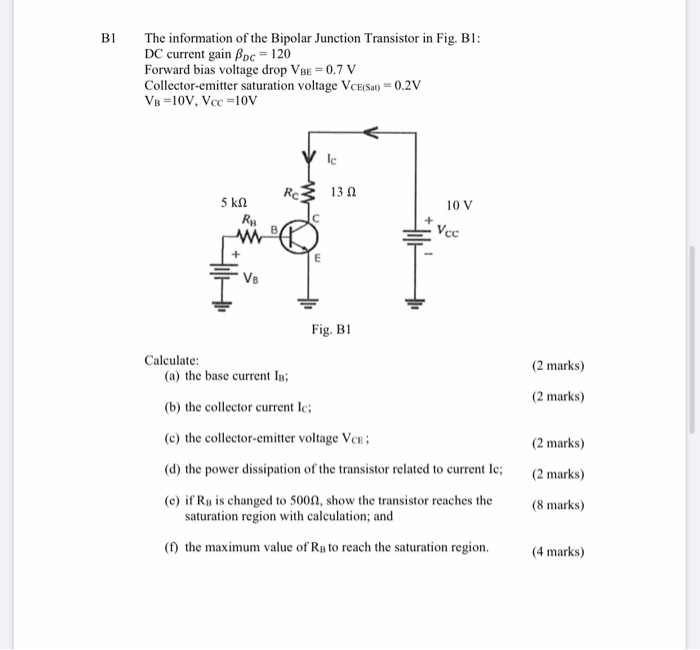 Solved B1 The information of the Bipolar Junction Transistor | Chegg.com