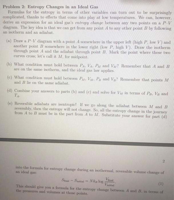 Solved Problem 2: Entropy Changes in an Ideal Gas Formulas | Chegg.com