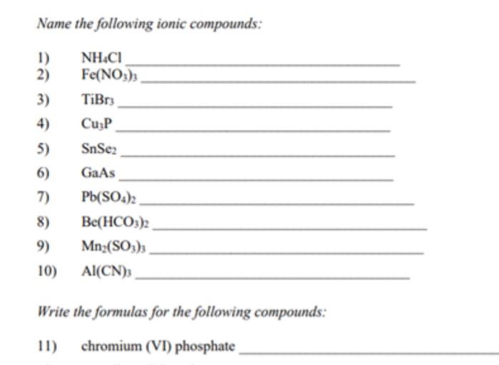 Solved Name the following ionic compounds: 1) 2) 3) NH.CI | Chegg.com