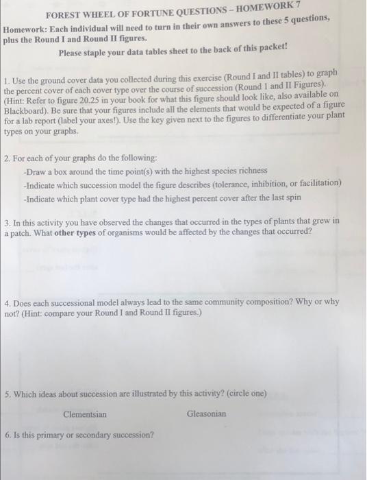 FOREST WHEEL OF FORTUNE QUESTIONS HOMEWORK 7
