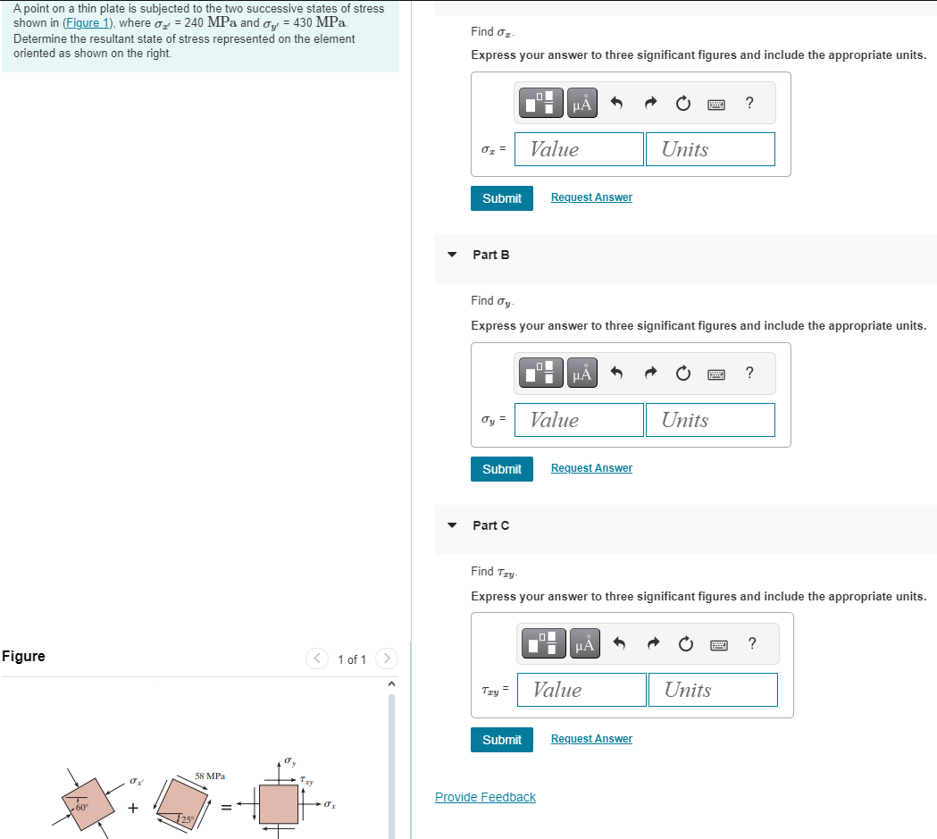 Solved A point on a thin plate is subjected to the two | Chegg.com