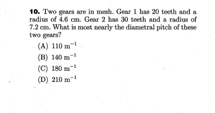 Solved 10. Two gears are in mesh. Gear 1 has 20 teeth and a | Chegg.com