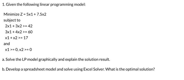 Solved 1. Given The Following Linear Programming Model: | Chegg.com